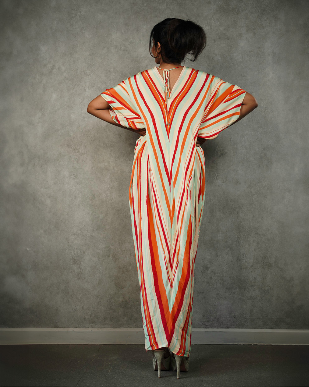 Multicolor Striped V-neck Kaftan