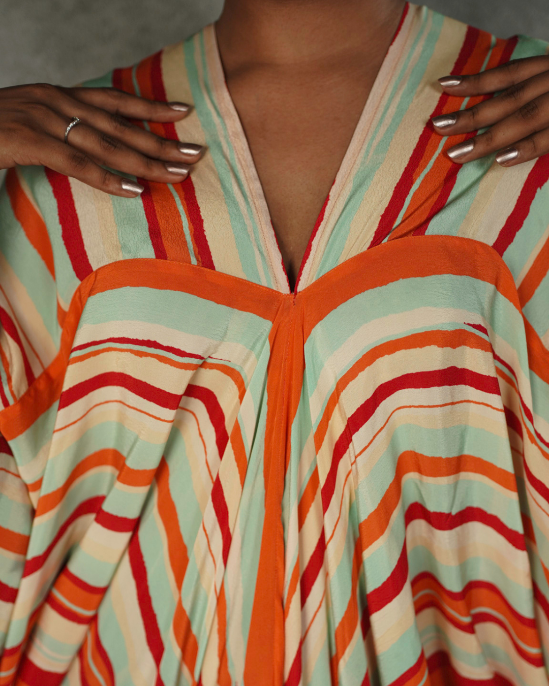 Multicolor Striped V-neck Kaftan