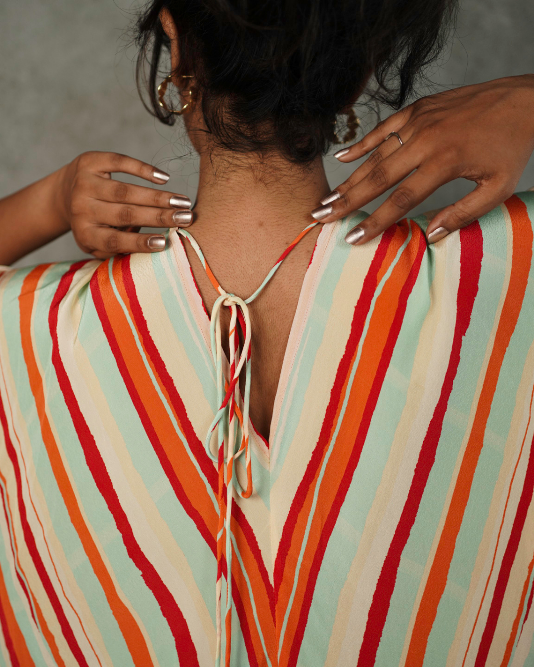 Multicolor Striped V-neck Kaftan
