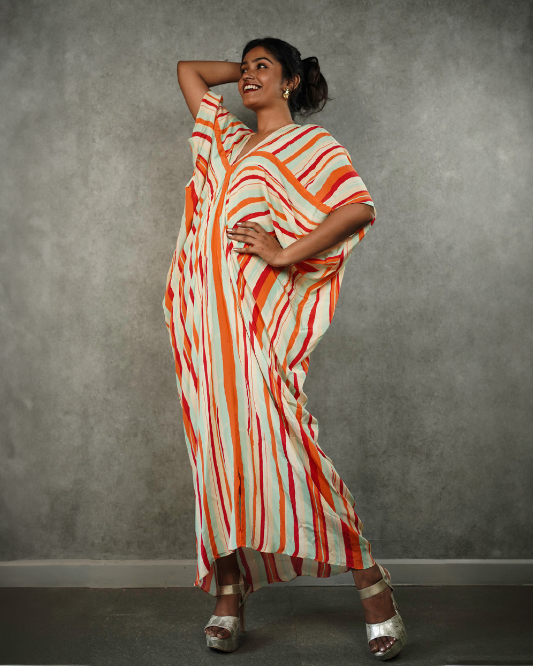 Multicolor Striped V-neck Kaftan