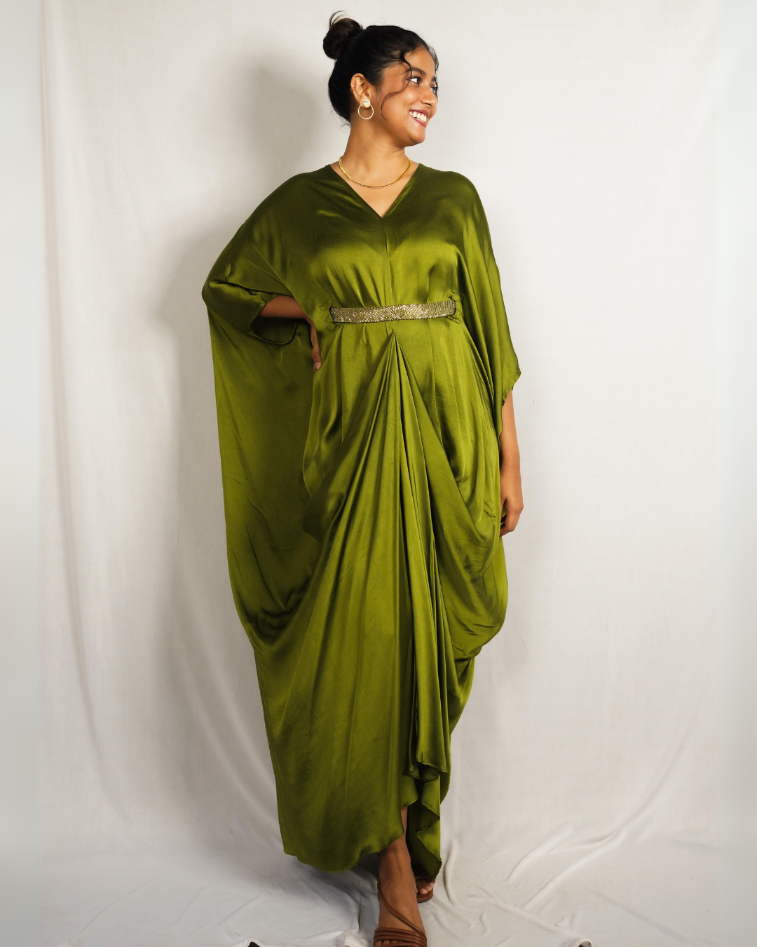 Olive Green Belted Kaftan