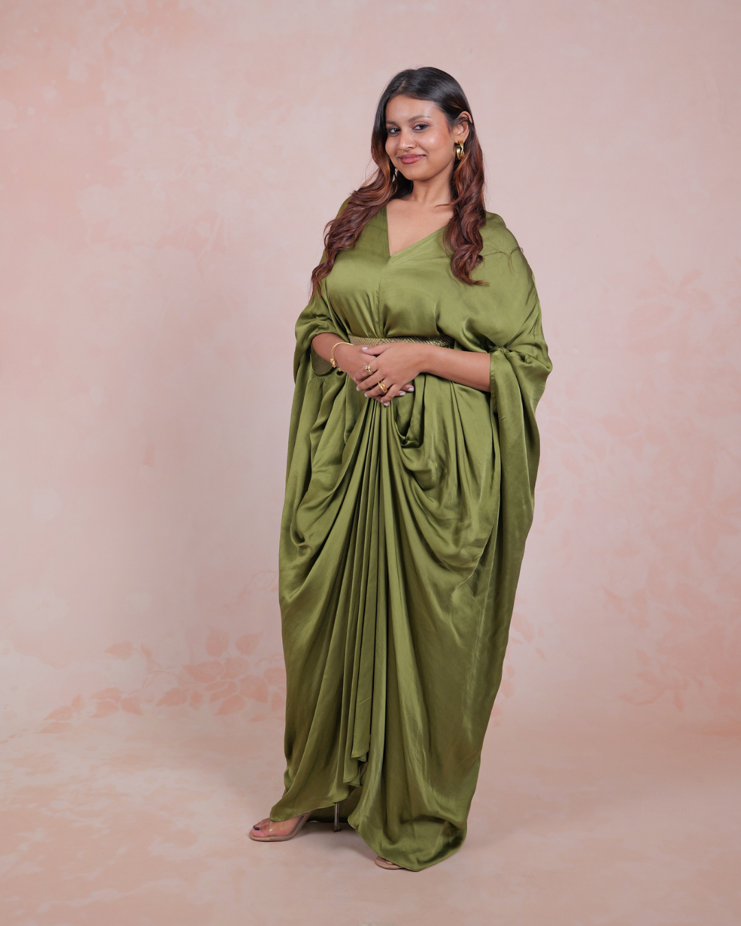 Olive Green Belted Kaftan