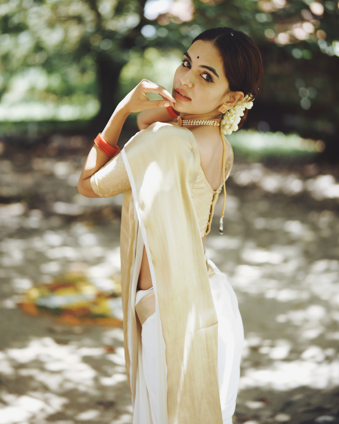 White-Gold Georgette Saree