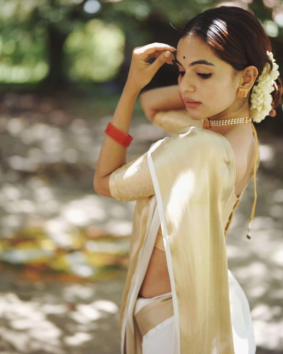 White-Gold Georgette Saree