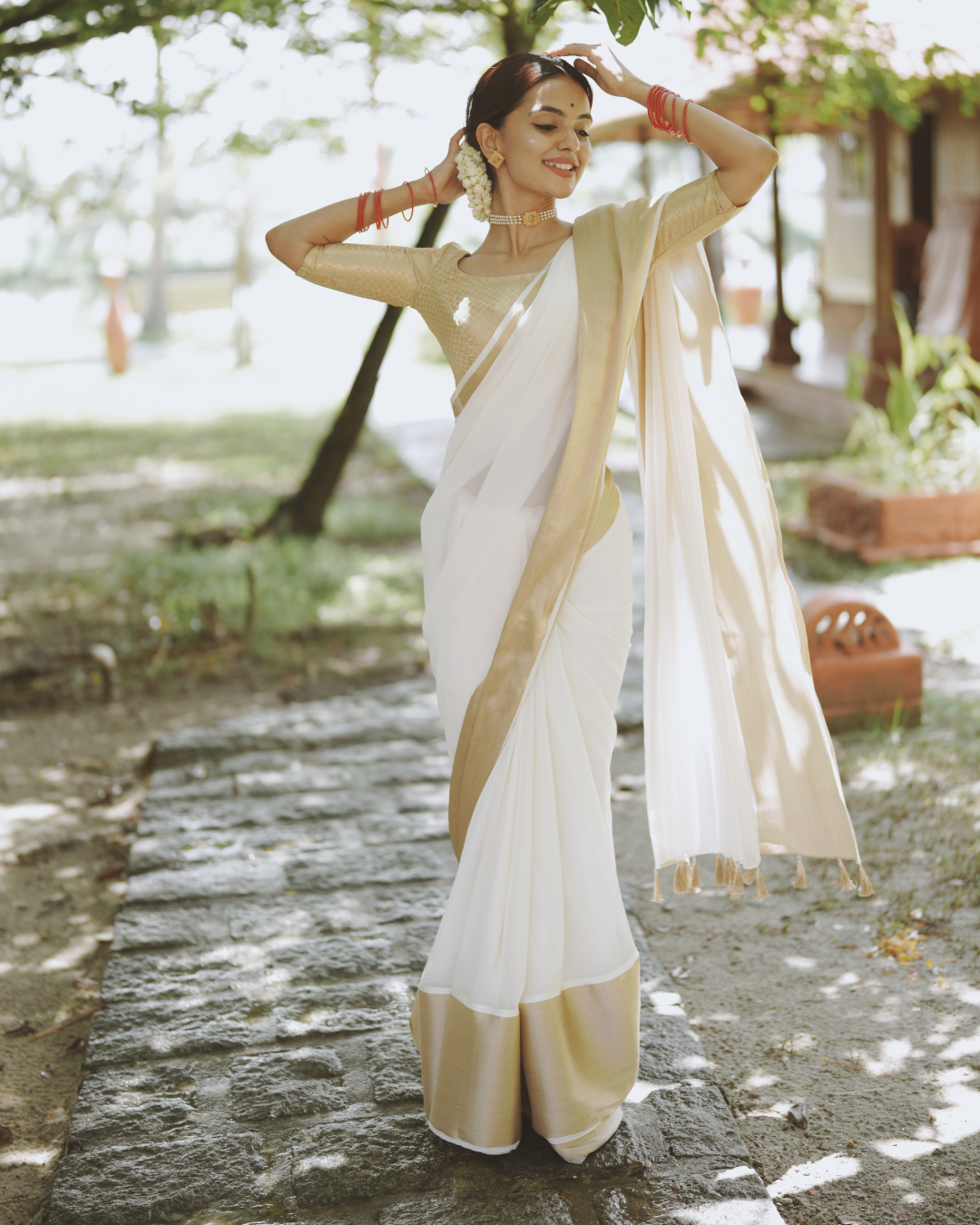 White-Gold Georgette Saree