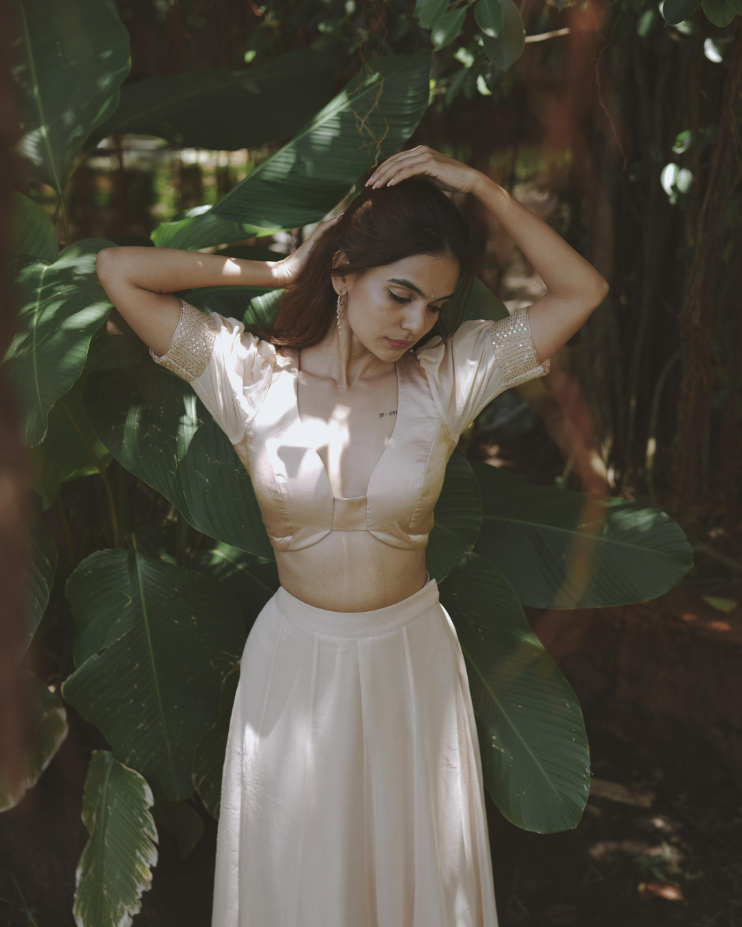Zari Glow Champagne Paneled Skirt