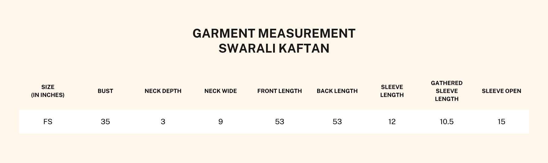 Garment measurements for Swarali Pink Tie-up Kaftan