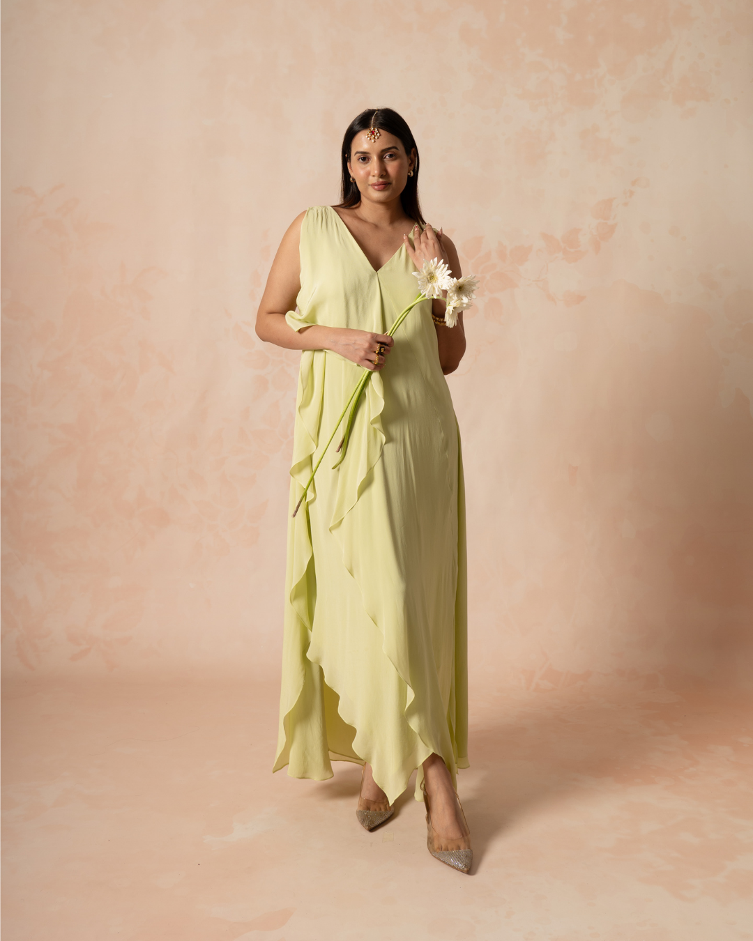 Leya | Light Green Coloured Crepe Silk Dress