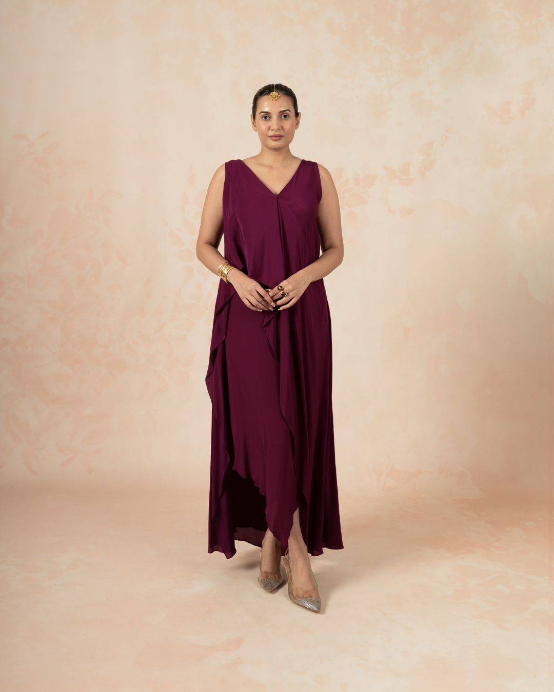 Leya | Wine Coloured Crepe Silk Dress