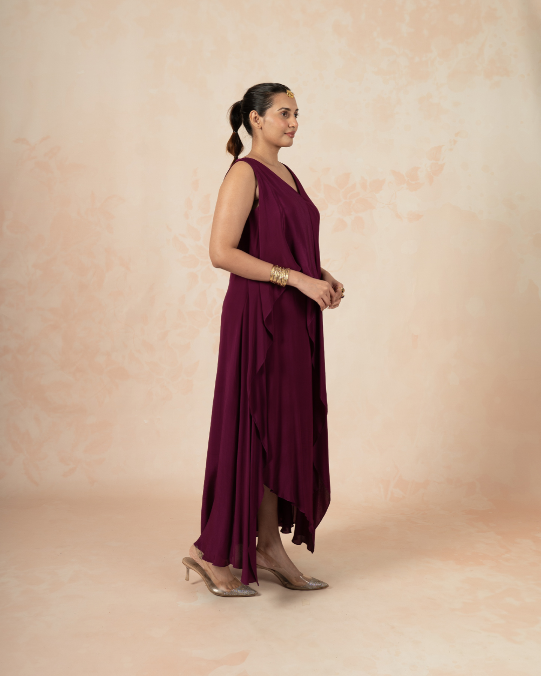 Leya | Wine Coloured Crepe Silk Dress