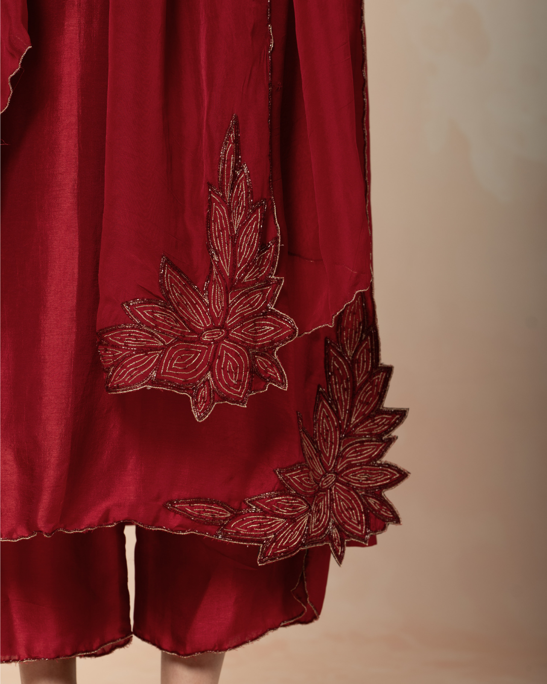 Fida | Maroon Organza Embroidered Dupatta