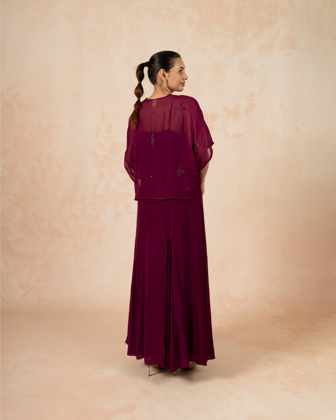 Tarini | Wine Colour Embroidered Organza Jacket