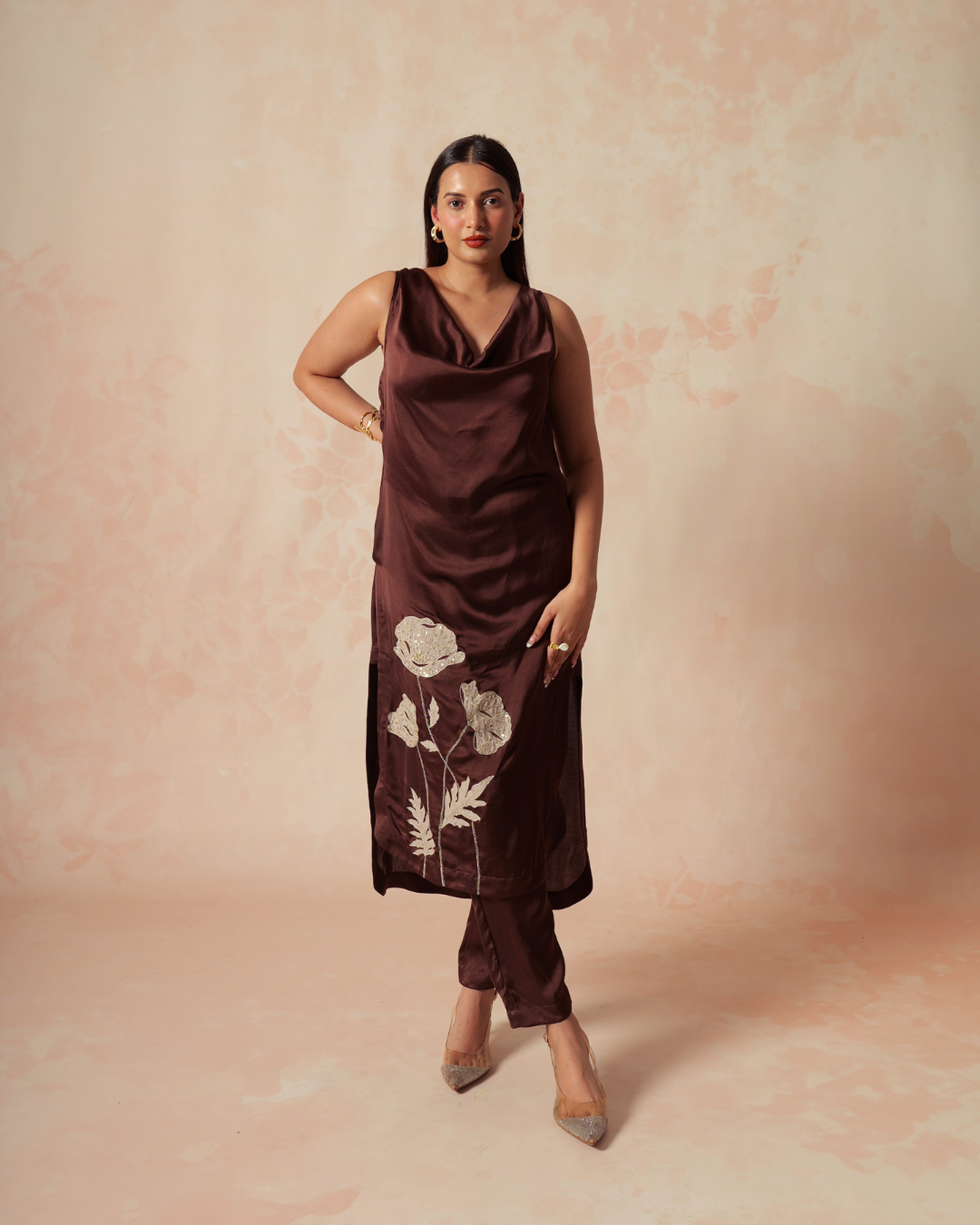 Iha | Brown Modal Satin Co-ord Set