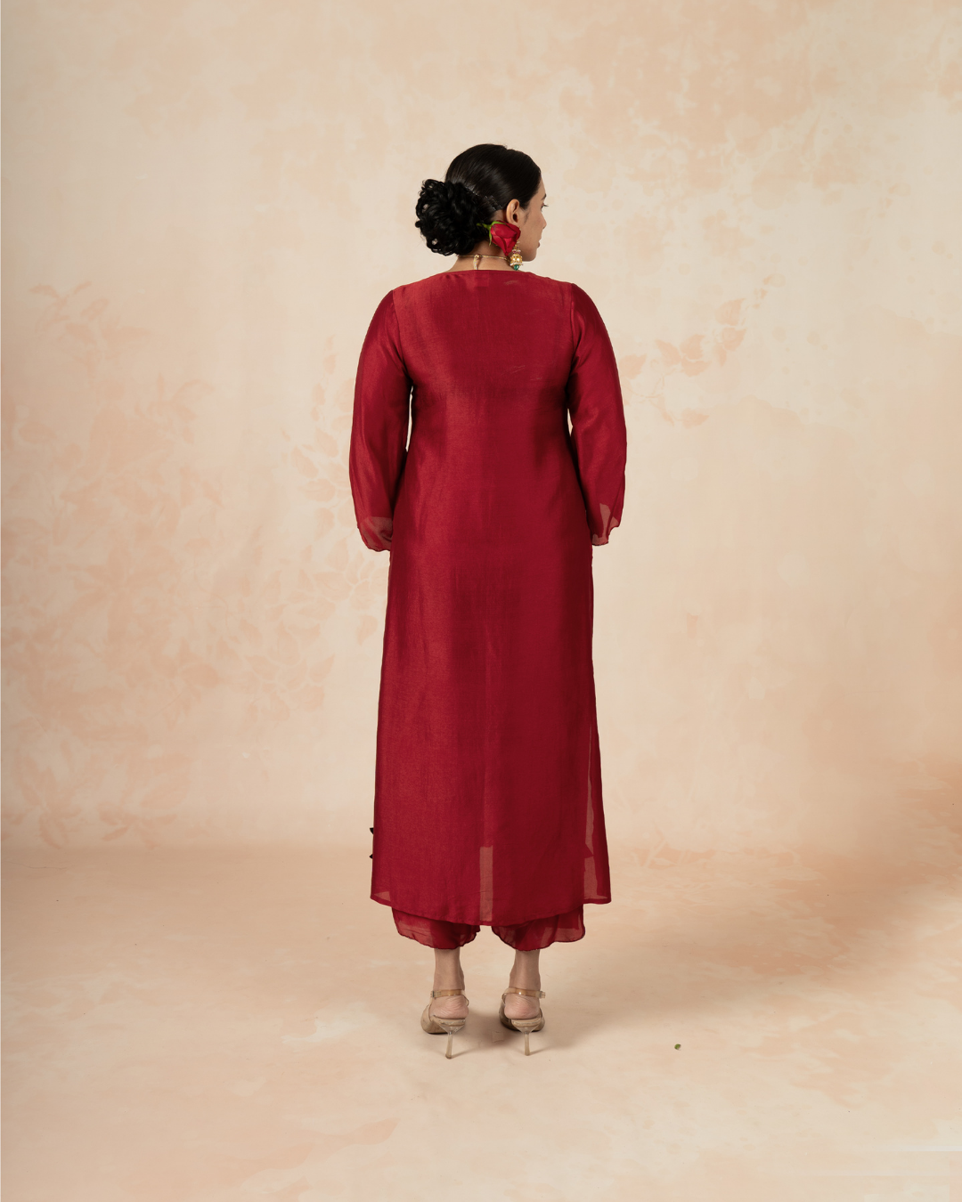Fida | Maroon Russian Silk V-Neck Kurta