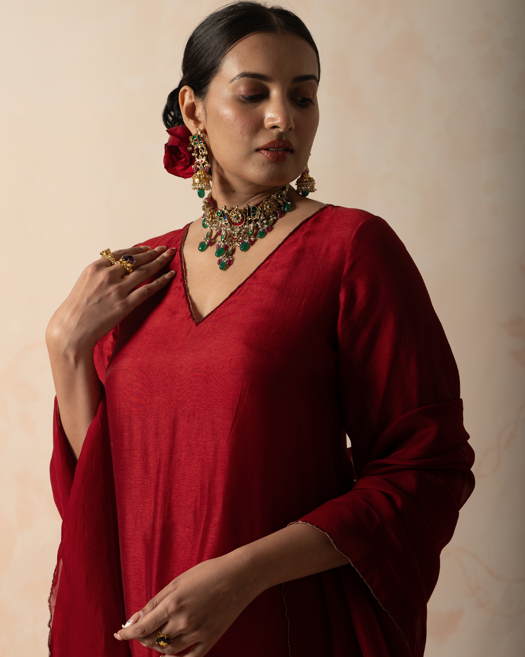 Fida | Maroon Russian Silk V-Neck Kurta