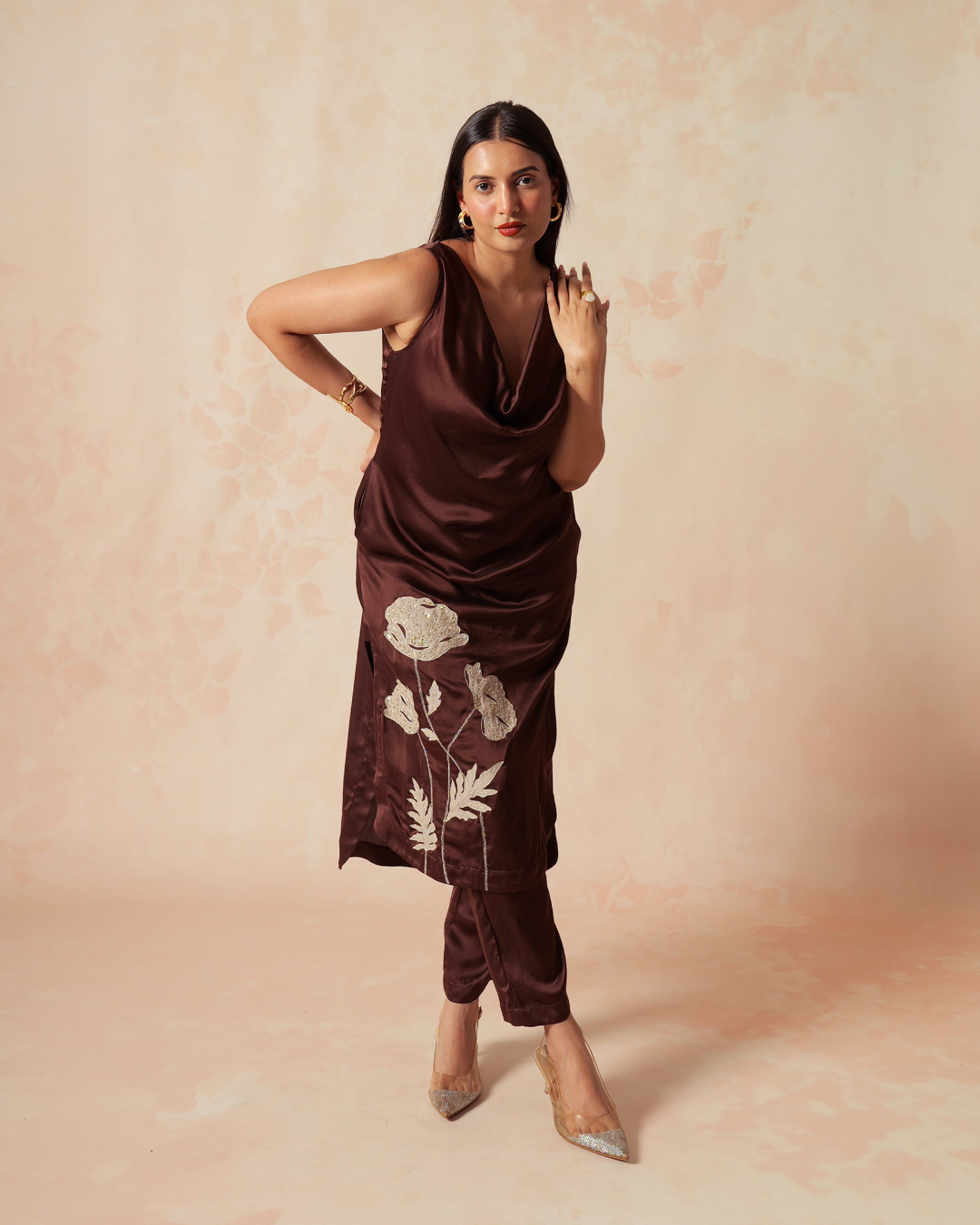 Iha | Brown Modal Satin Co-ord Set