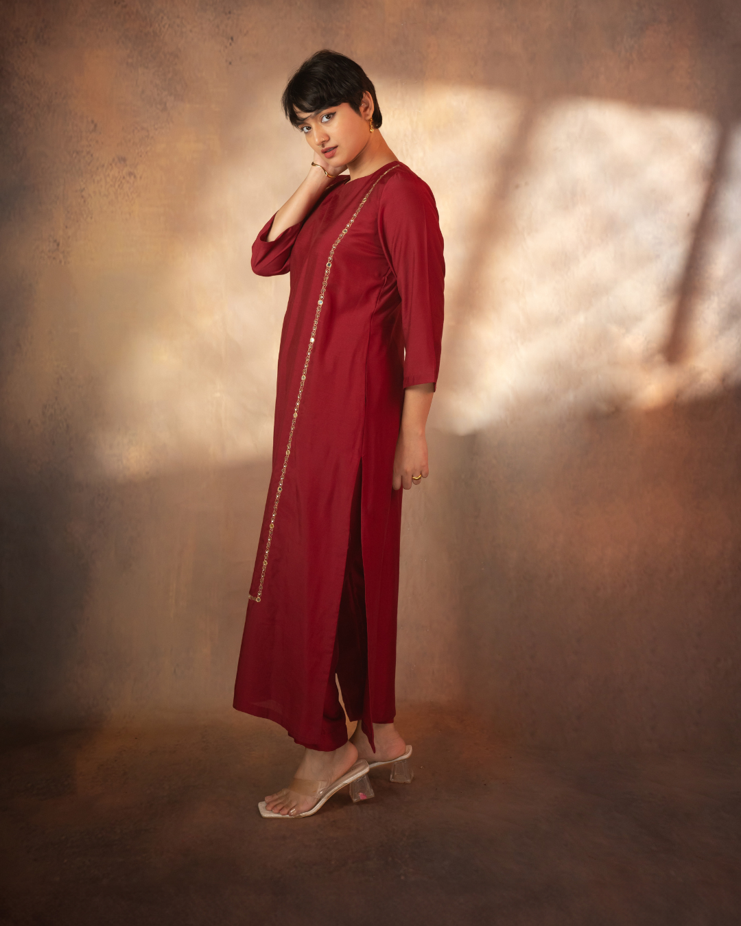 Surabhi | Maroon Muslin Silk Kurta