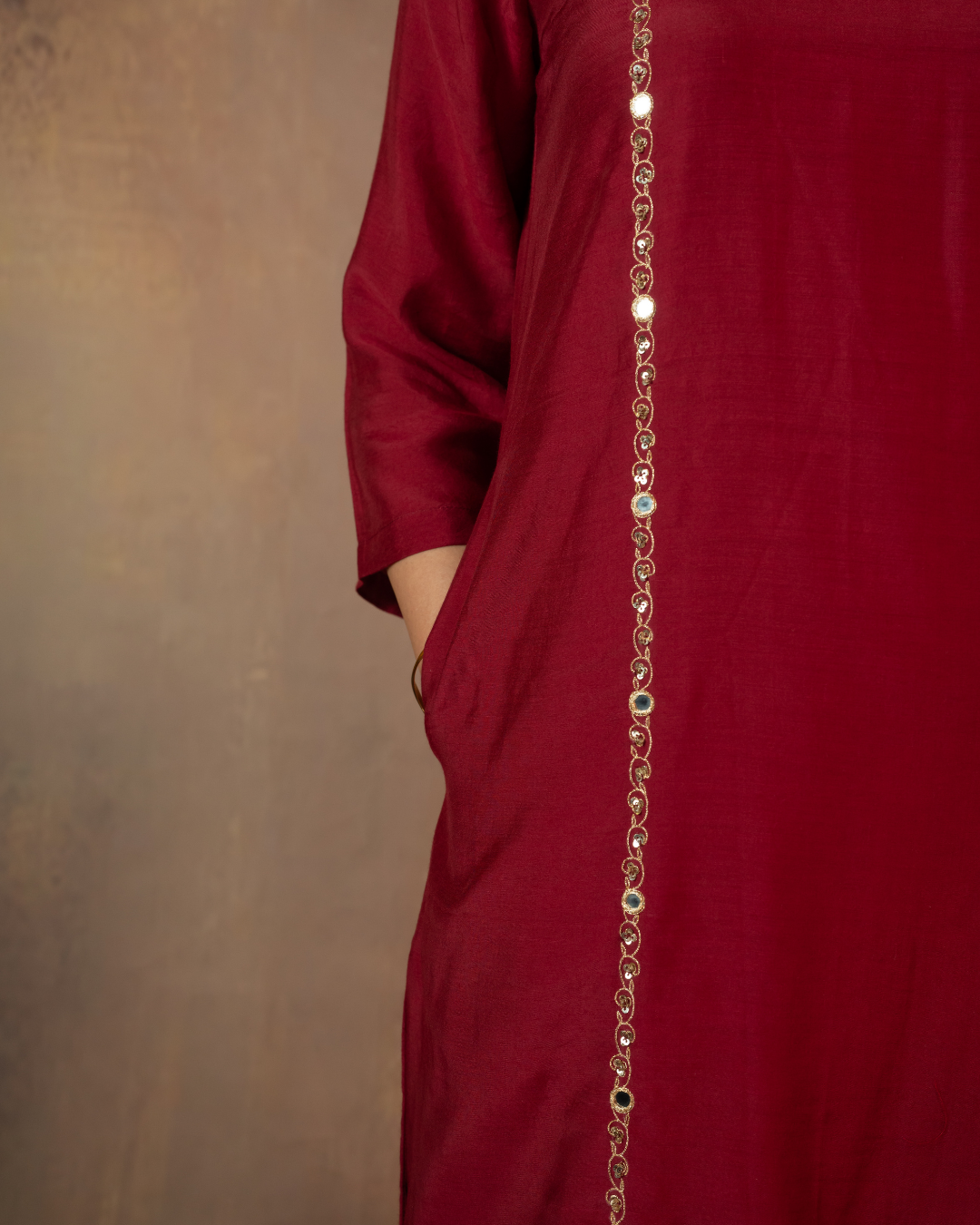 Surabhi | Maroon Muslin Silk Kurta