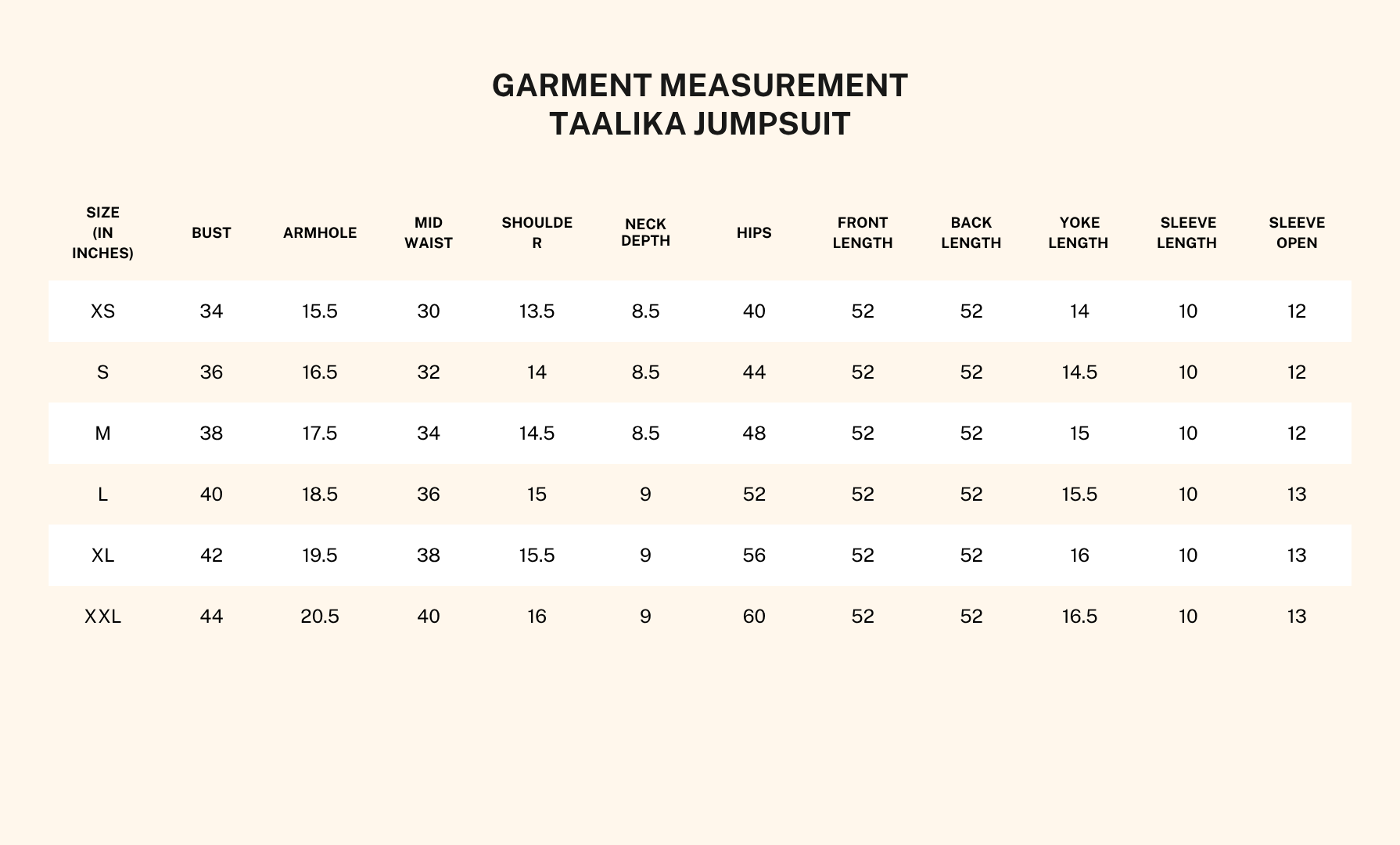 Garment measurements for Taalika Cobalt Blue Jumpsuit