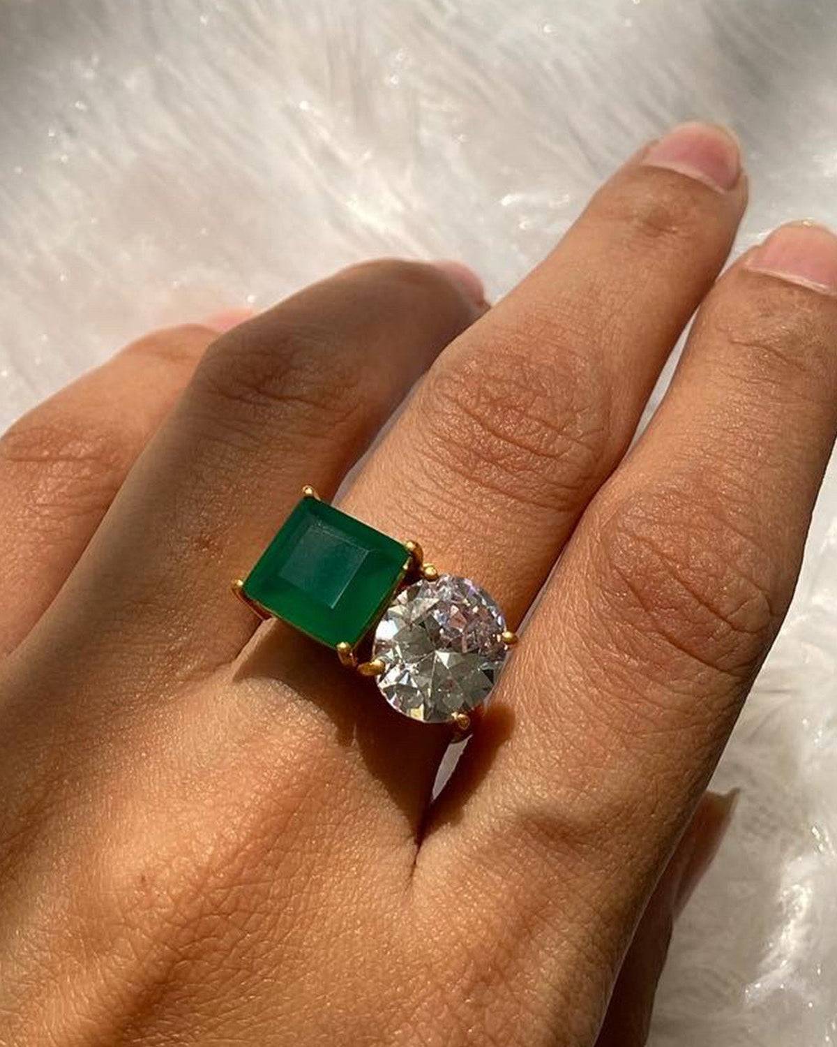 Green onyx Swarovski Ring