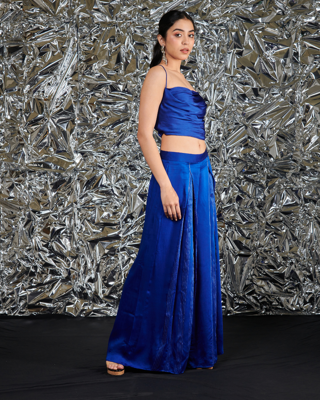 Charlotte Pleated Trouser in Christmas Blue