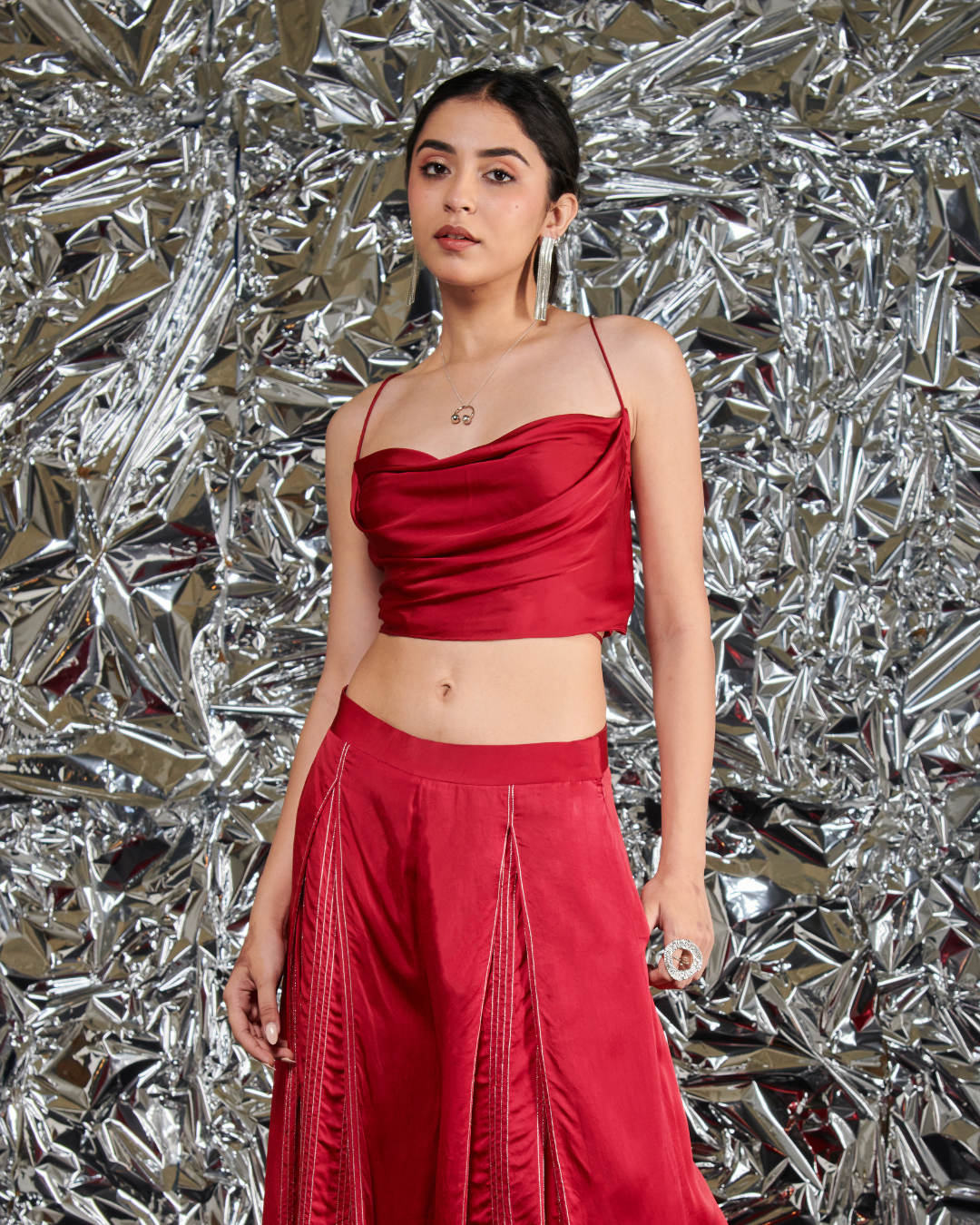 Charlotte Pleated Trouser in Chilli Red