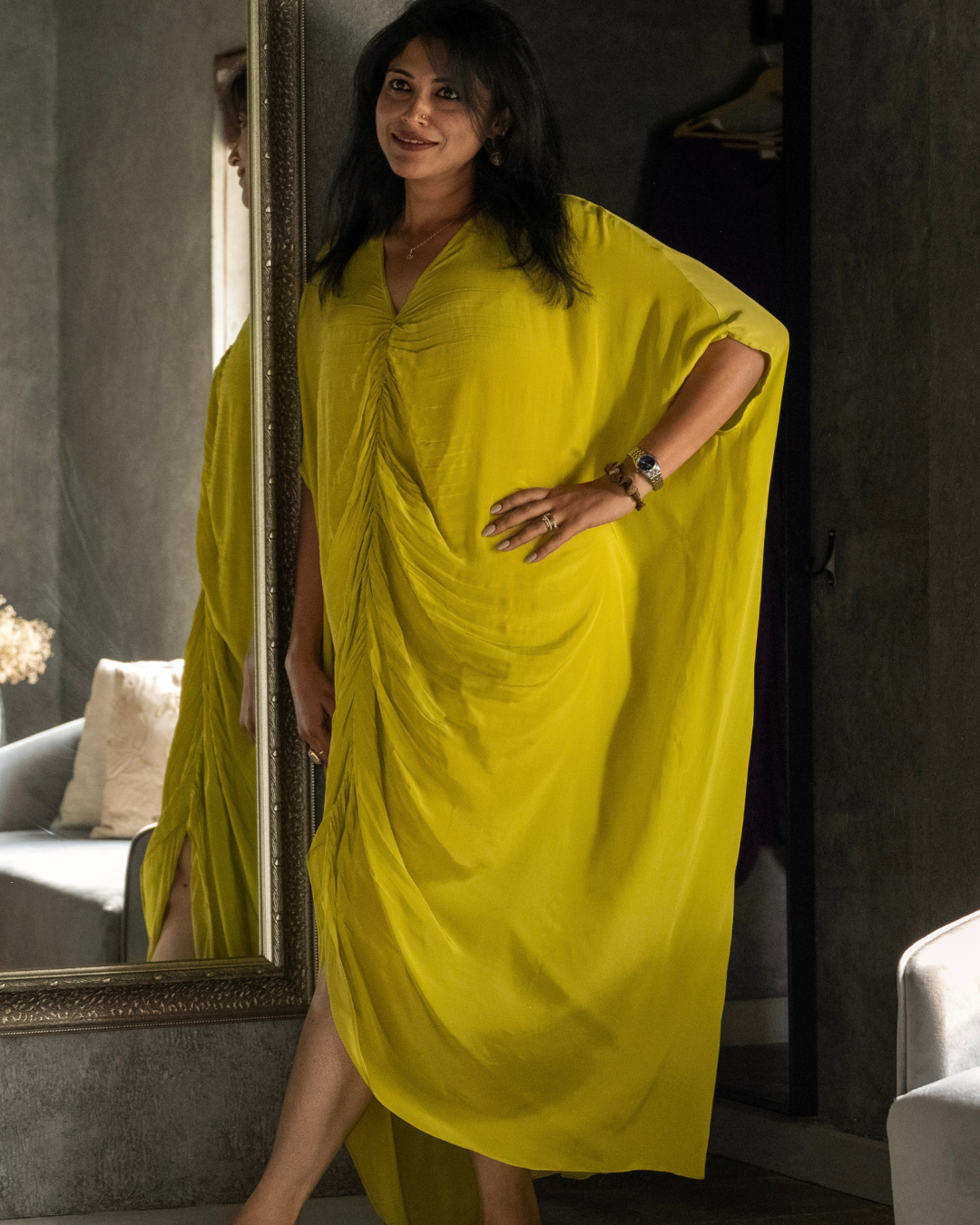 Lime Green Ruched Kaftan