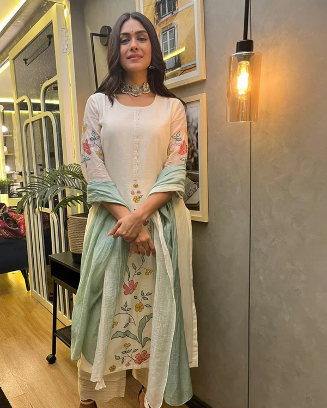 Porcelain and Sage Applique Kurta Set