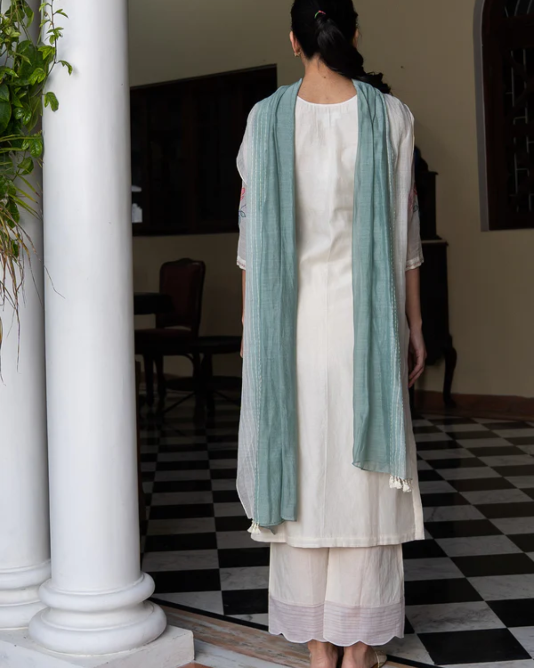 Porcelain and Sage Applique Kurta Set