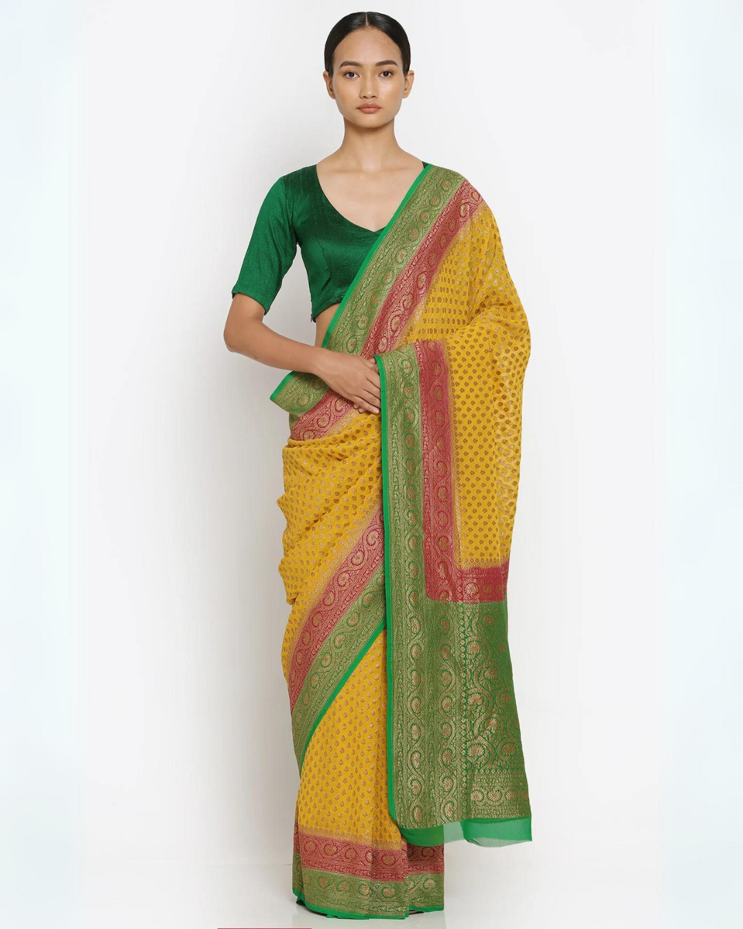 Rhye Green Silk-Georgette Banarasi Saree
