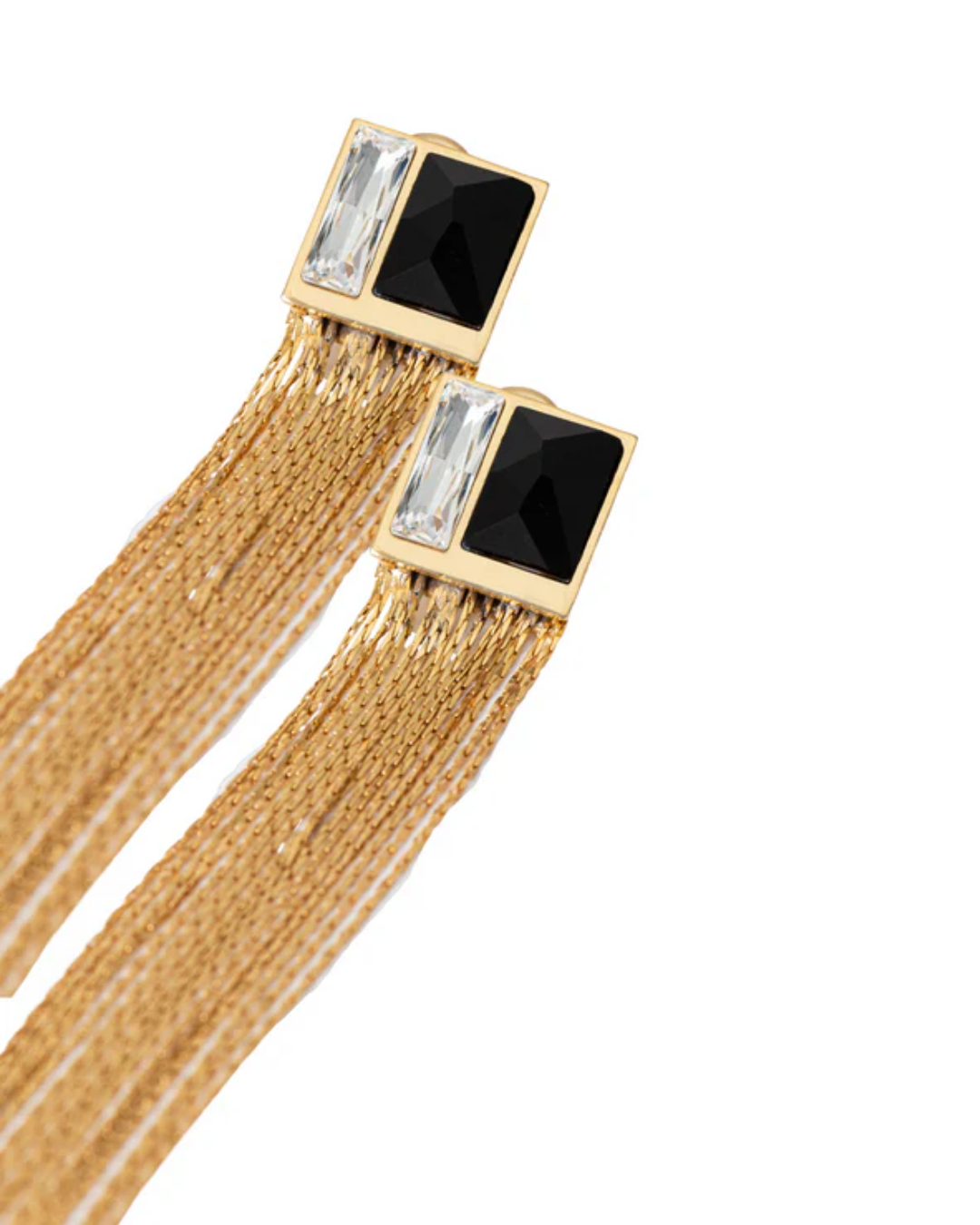 Fusion Crystal Tassel Earring - Black And White