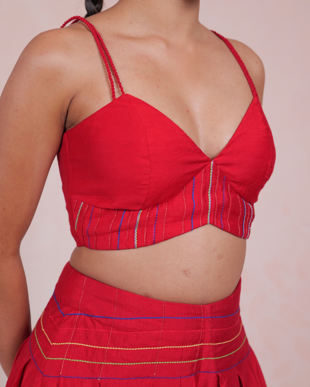Manjari Red Crop Top and Pleated Trousers