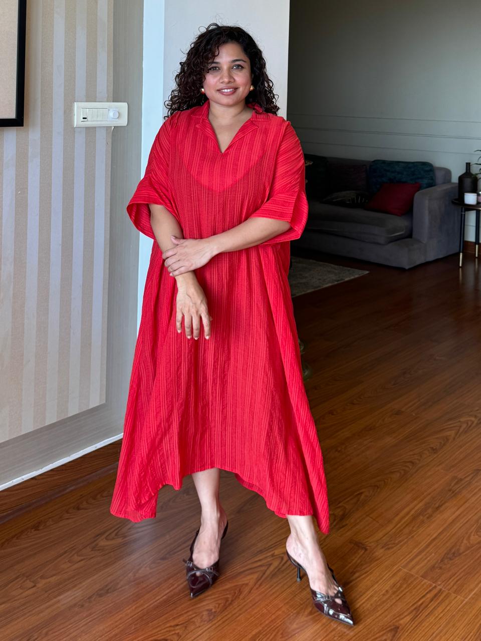 Riva Scarlet Coral Textured Kaftan