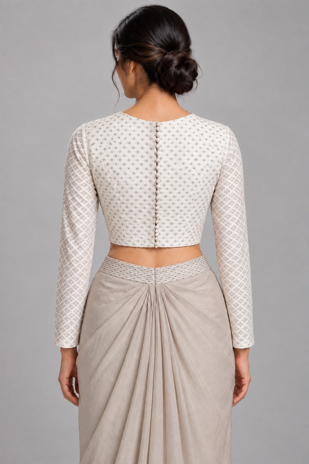 Etira Off-White Silver Long Sleeve Blouse