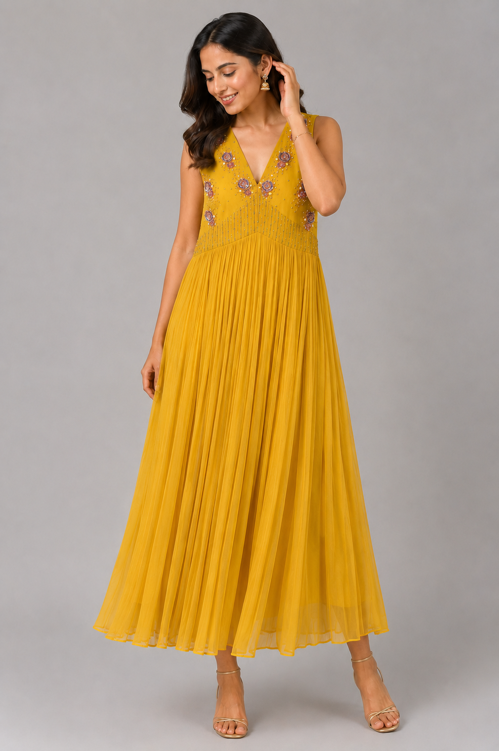 Yellow Pleated Anarkali