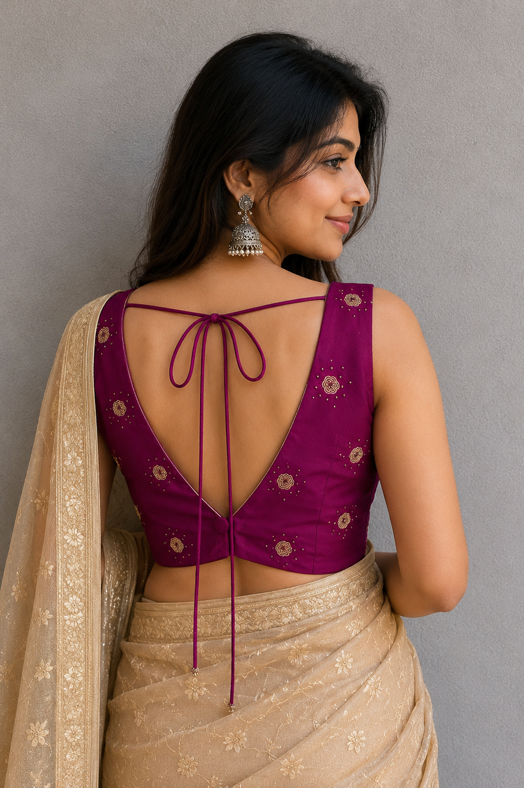 Wine purple V neck blouse