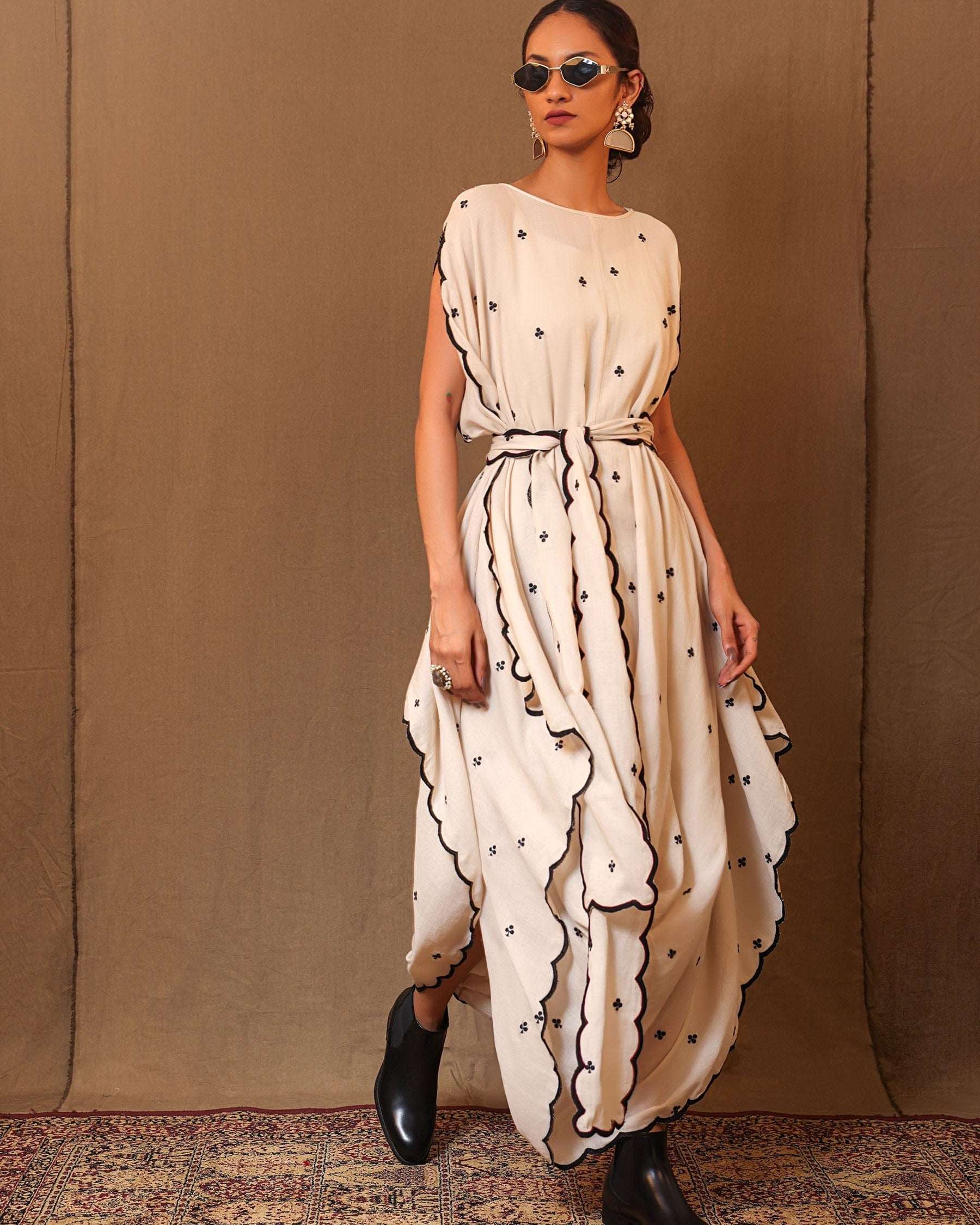 Off-White Black Club EMB Cowl Dress & Stole (3 PCS)