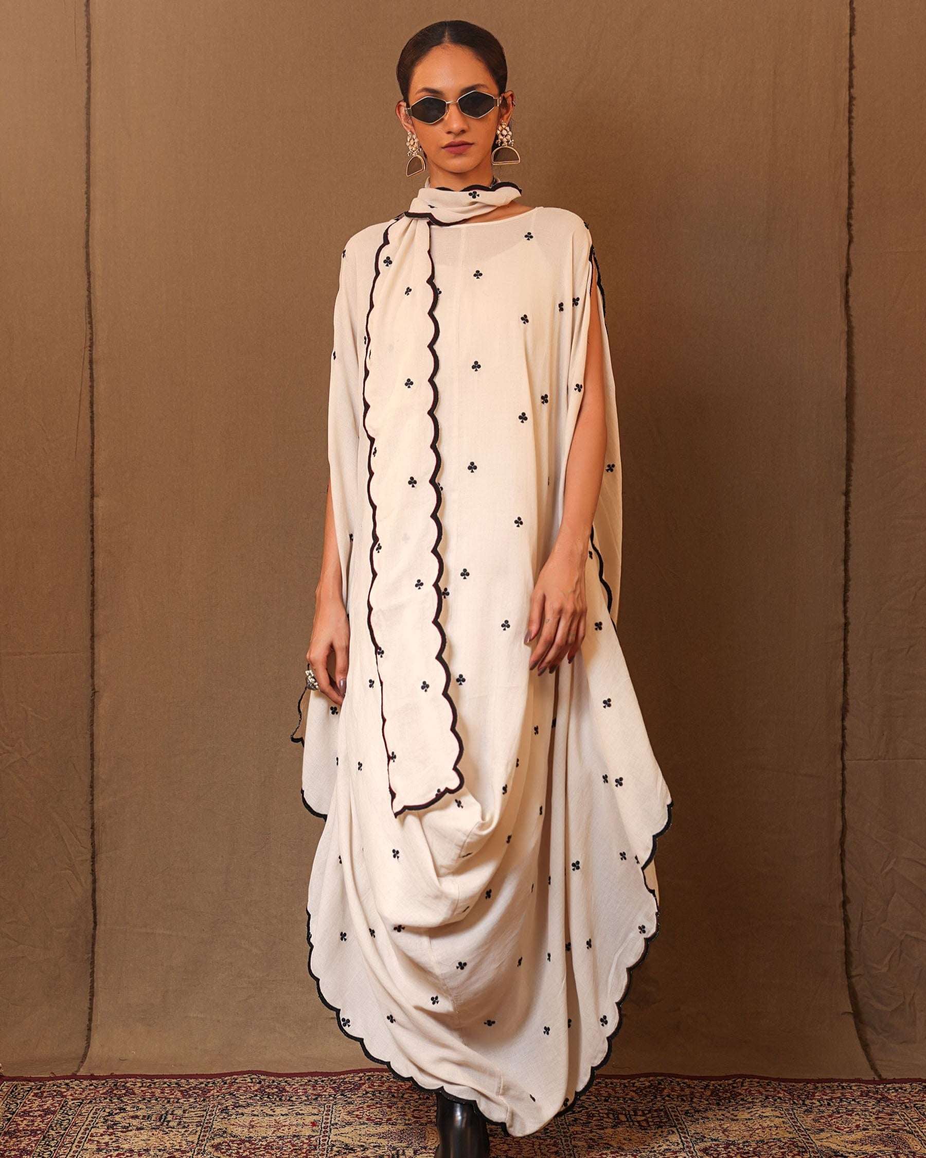 Off-White Black Club EMB Cowl Dress & Stole (3 PCS)