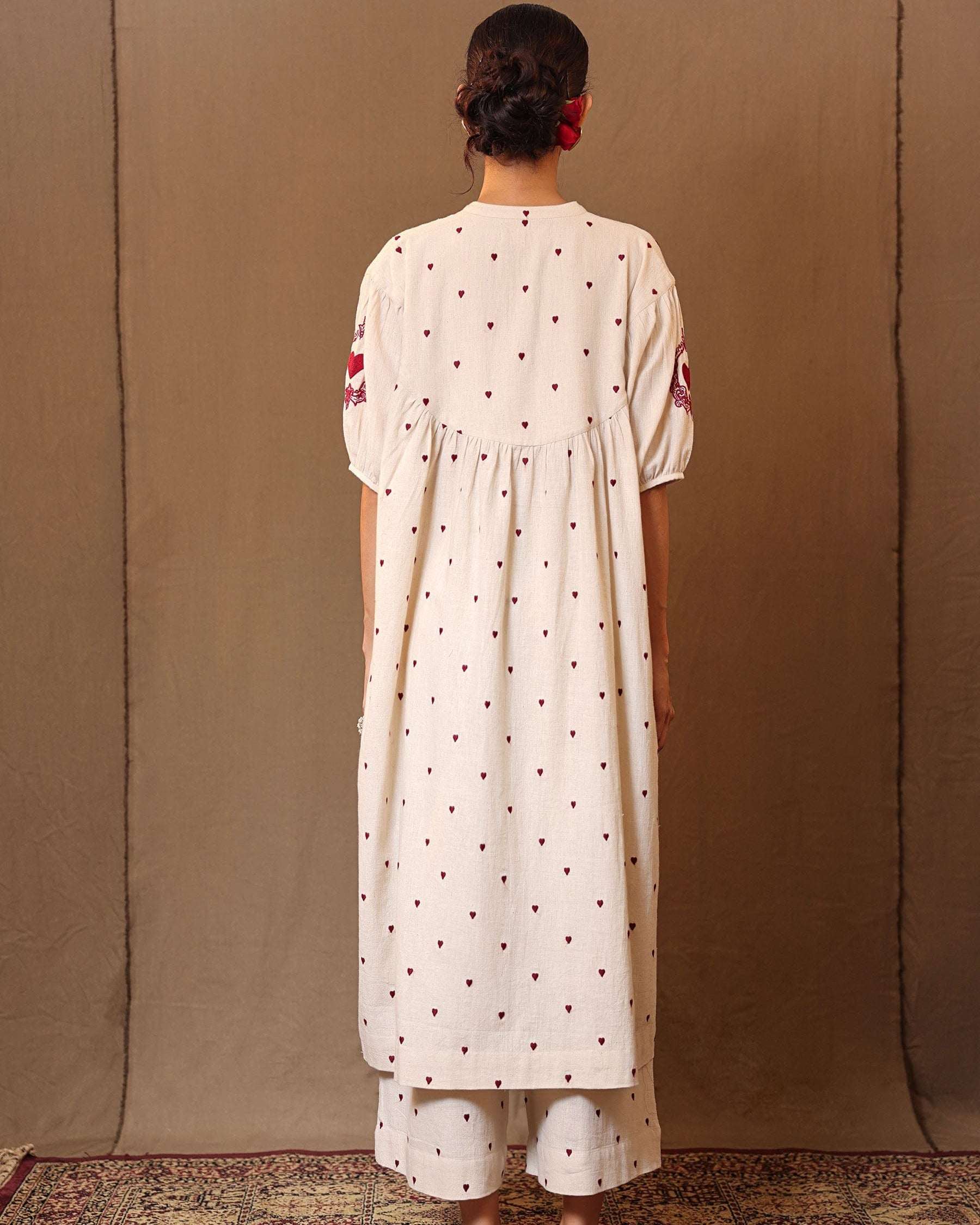 Off-White Heart EMB Acra Tunic Set (2 PCS)