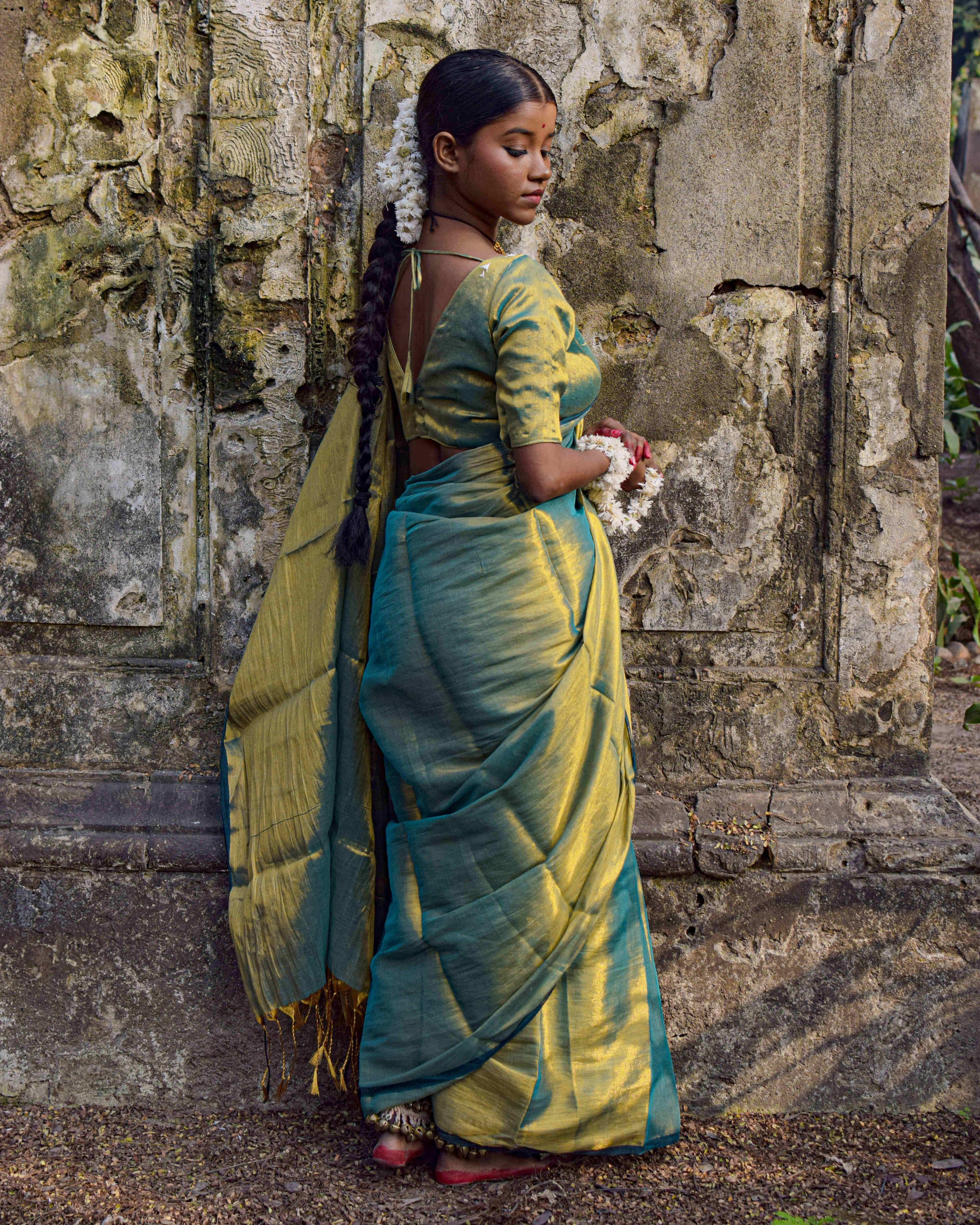 Pataka I Seagreen Dual tone Tissue Saree