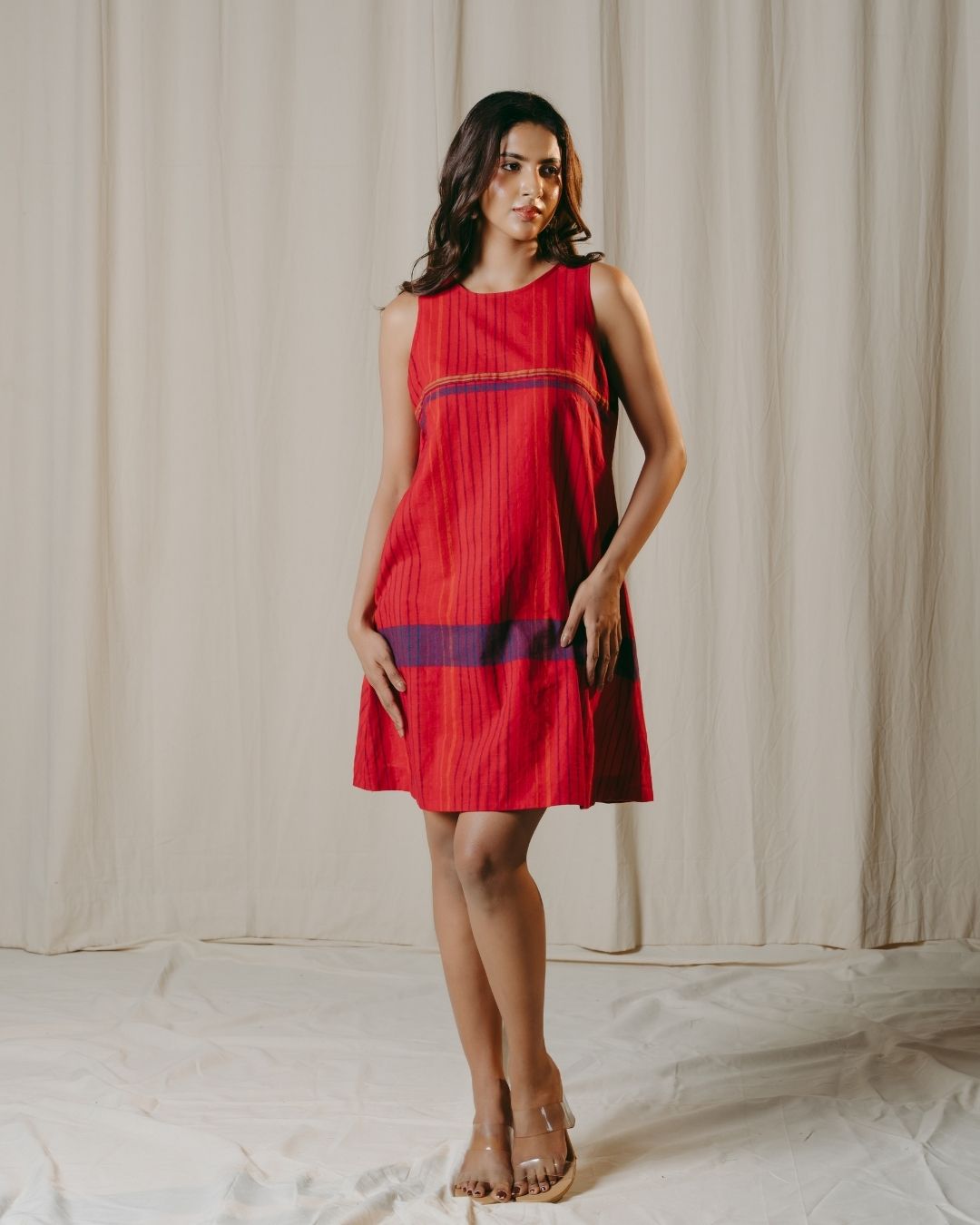 Amara Red Handwoven Short Dress
