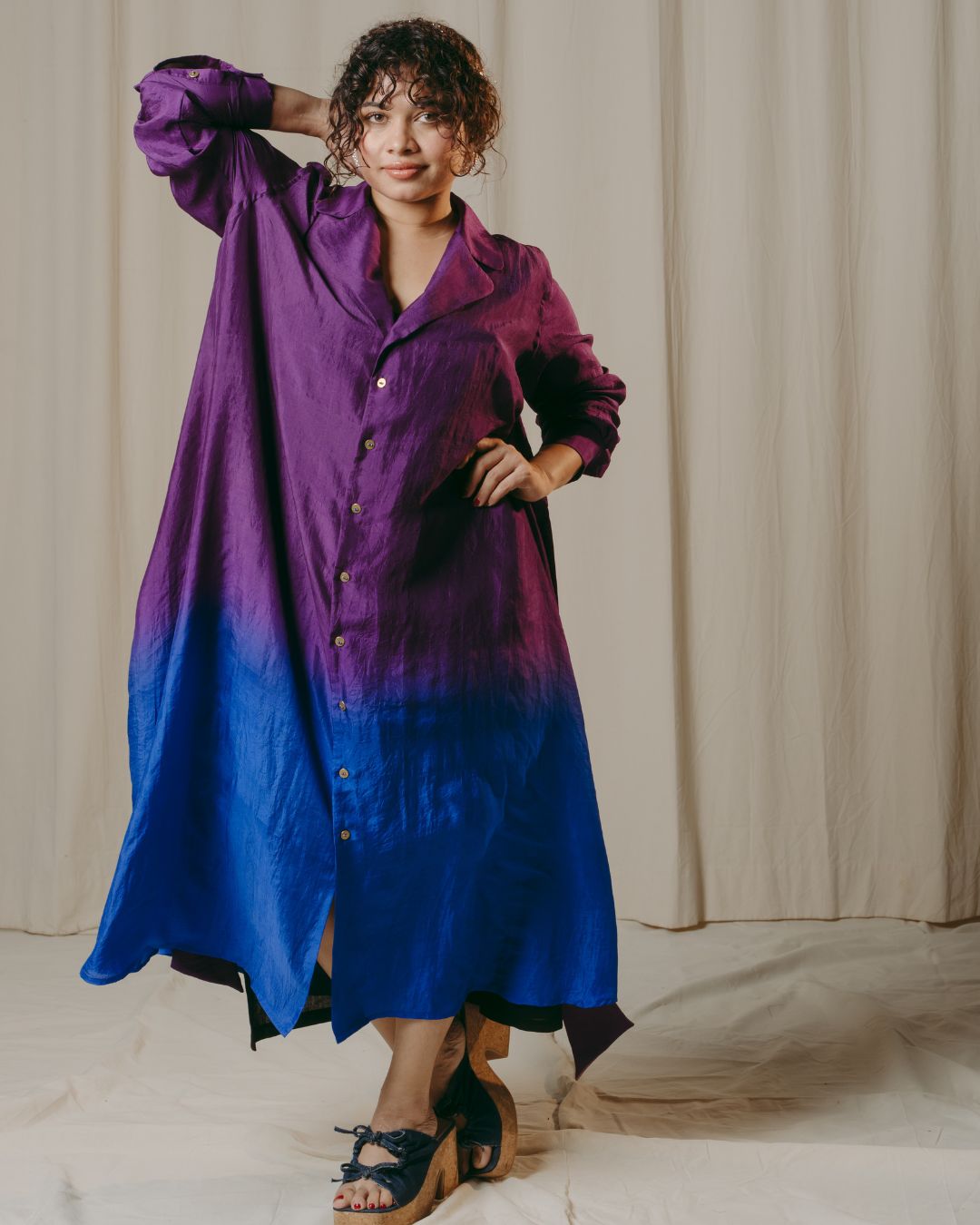 Isadora Purple Ombre Handwoven Mulberry Silk Shirt Dress