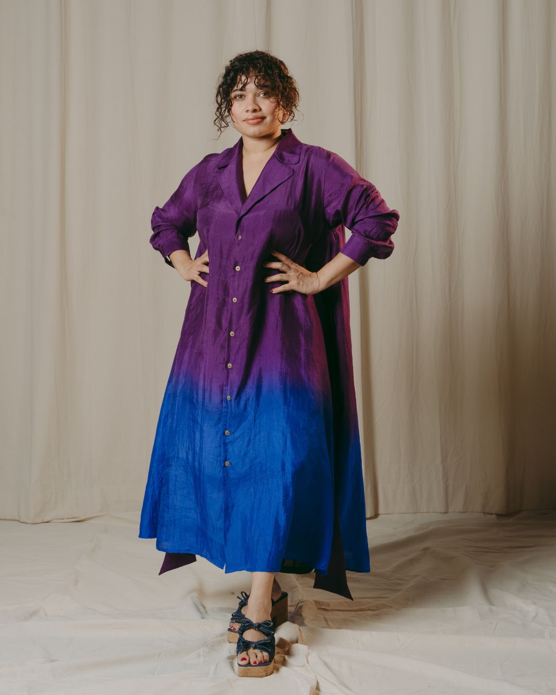 Isadora Purple Ombre Handwoven Mulberry Silk Shirt Dress