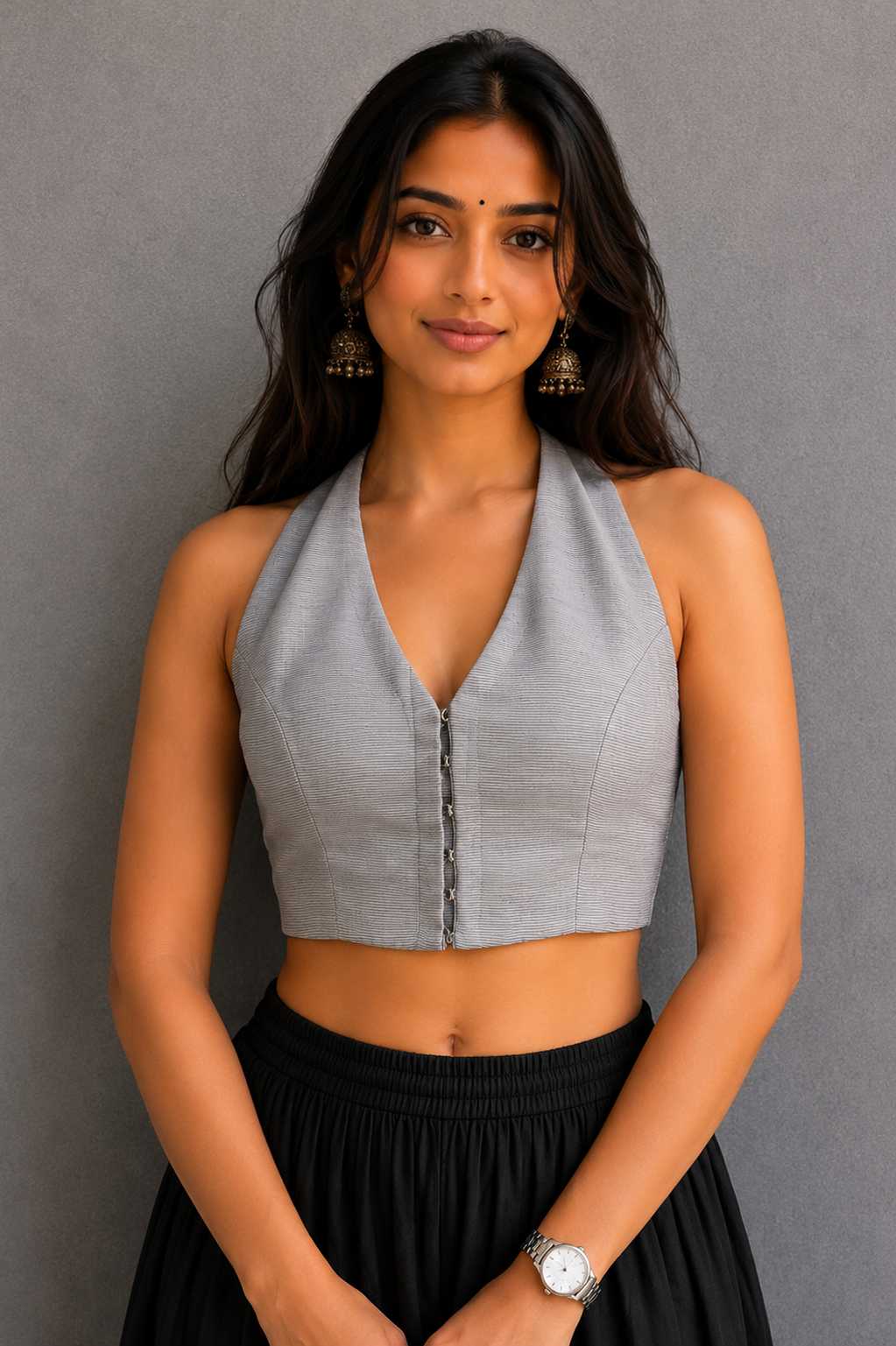 Grey halter neck blouse