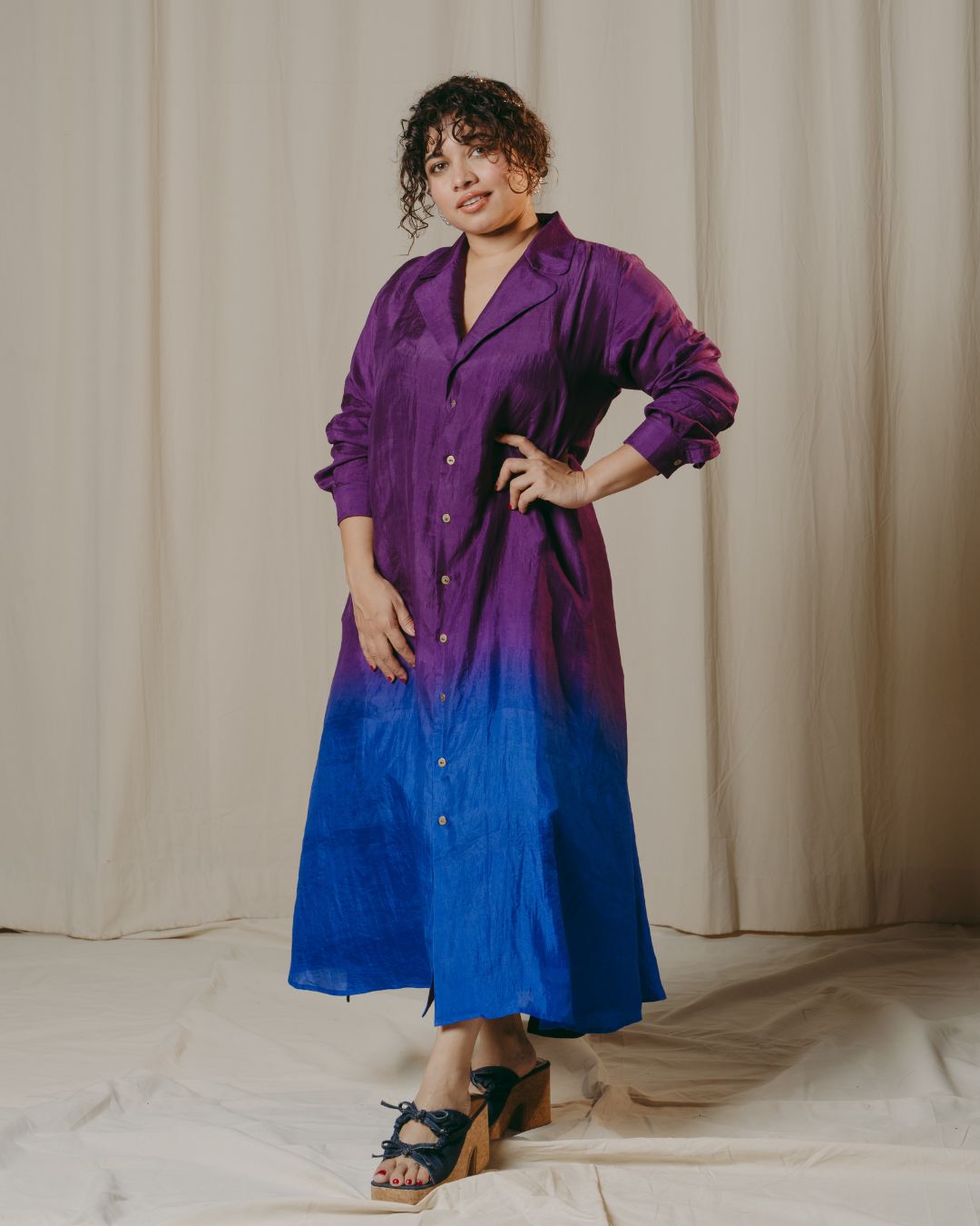 Isadora Purple Ombre Handwoven Mulberry Silk Shirt Dress
