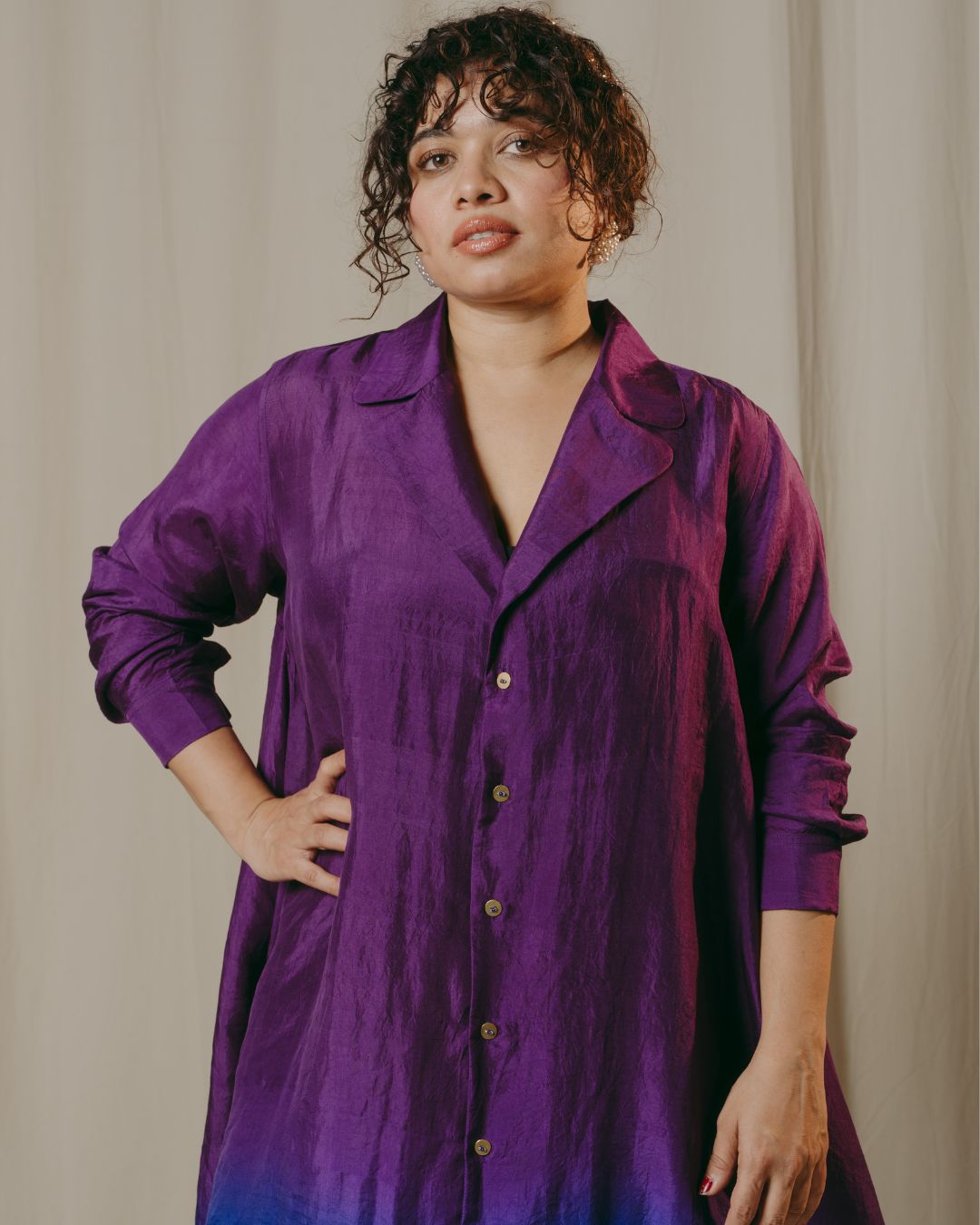 Isadora Purple Ombre Handwoven Mulberry Silk Shirt Dress