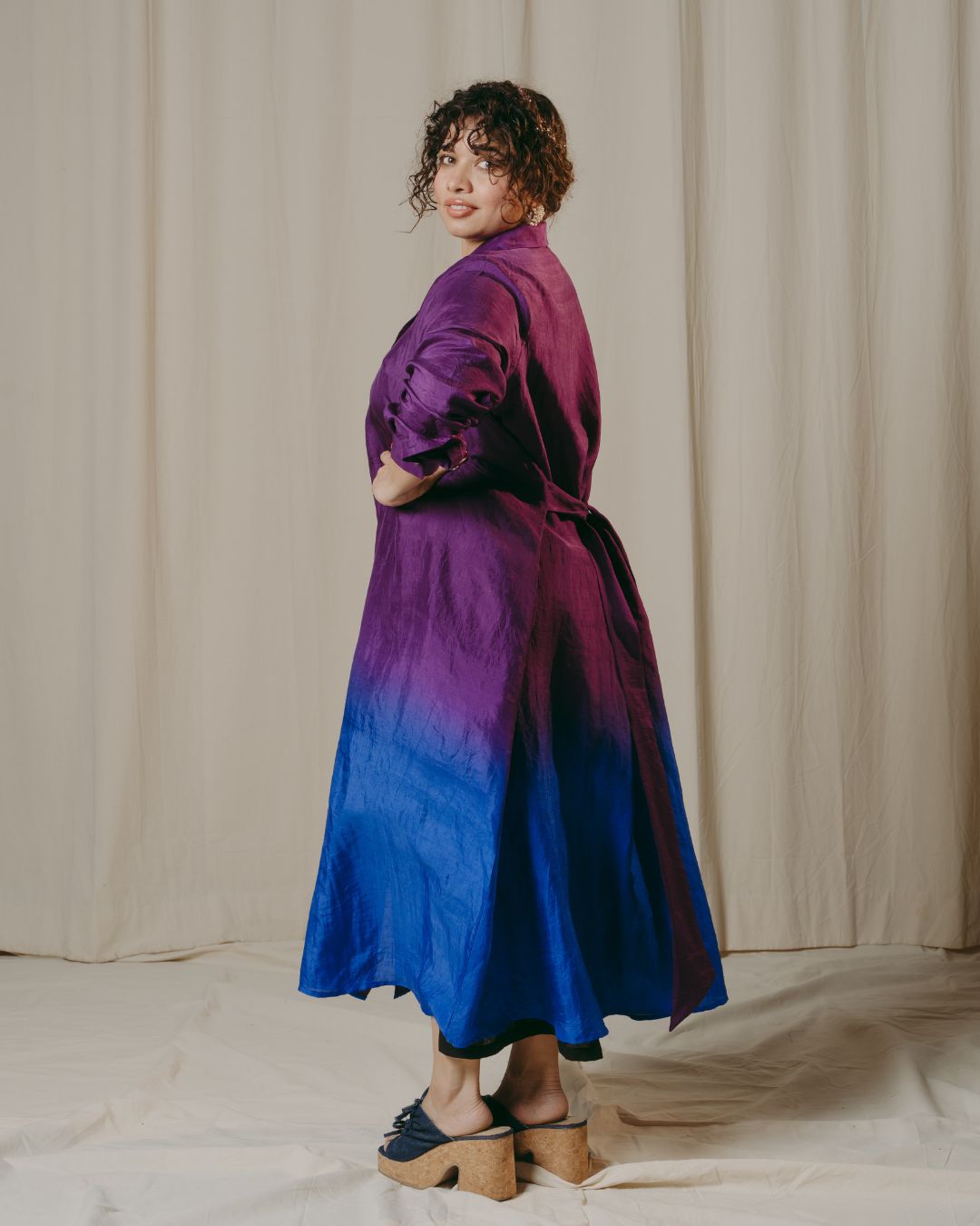 Isadora Purple Ombre Handwoven Mulberry Silk Shirt Dress