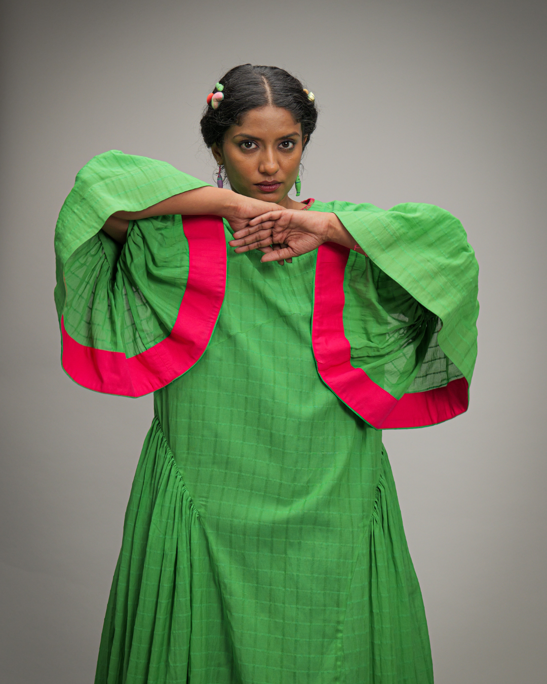 Veronica Green Banana Fibre Checks Dress