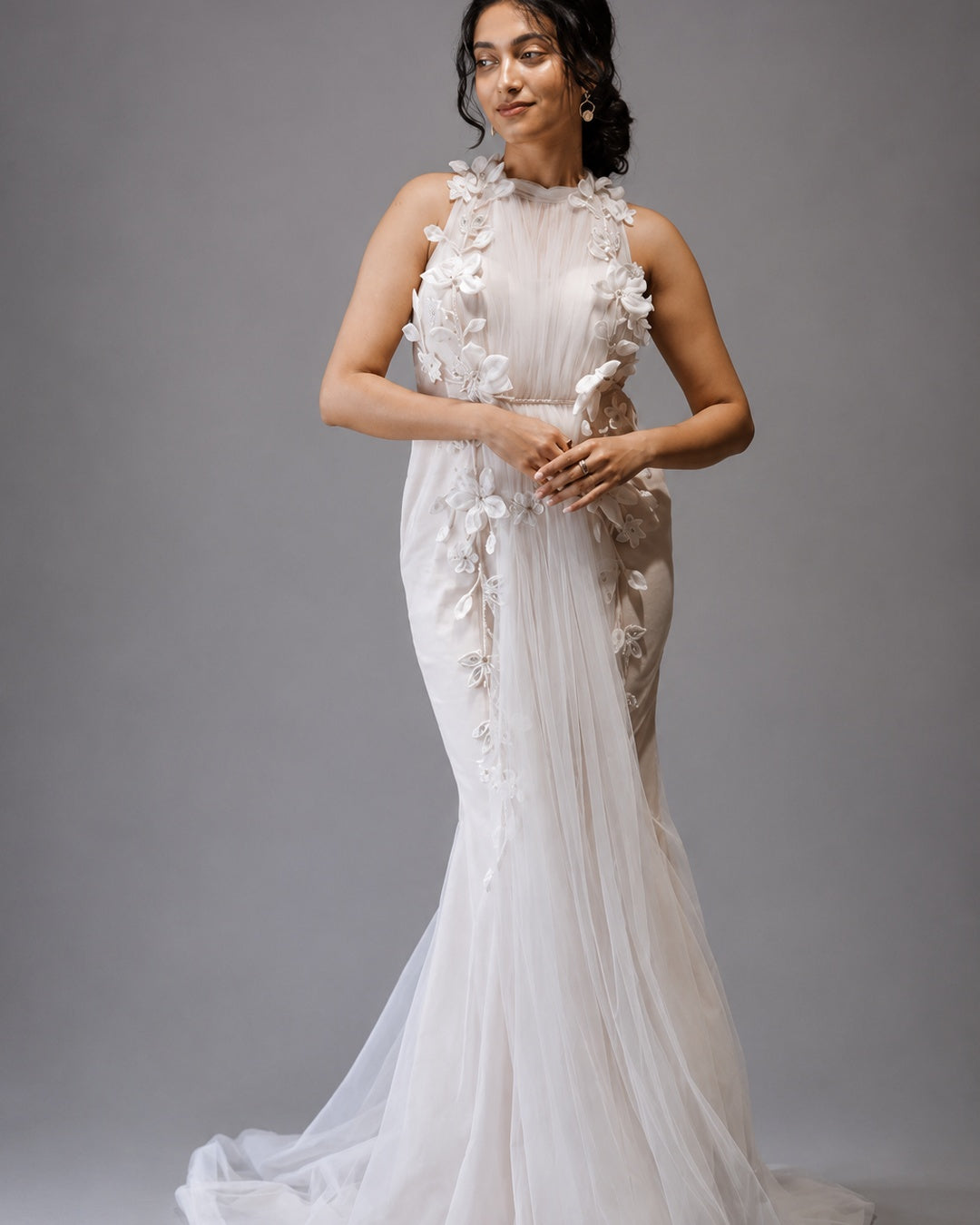 Petal Embroidered Tulle Gown
