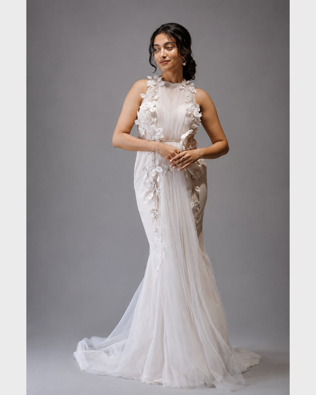 Petal Embroidered Tulle Gown